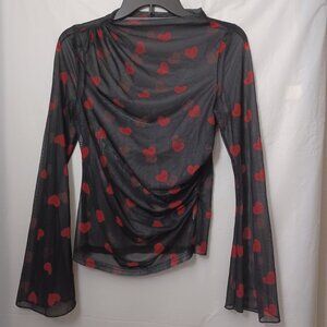 SHEIN SHEER MESH BELL SLEEVE HEART PRINT TOP